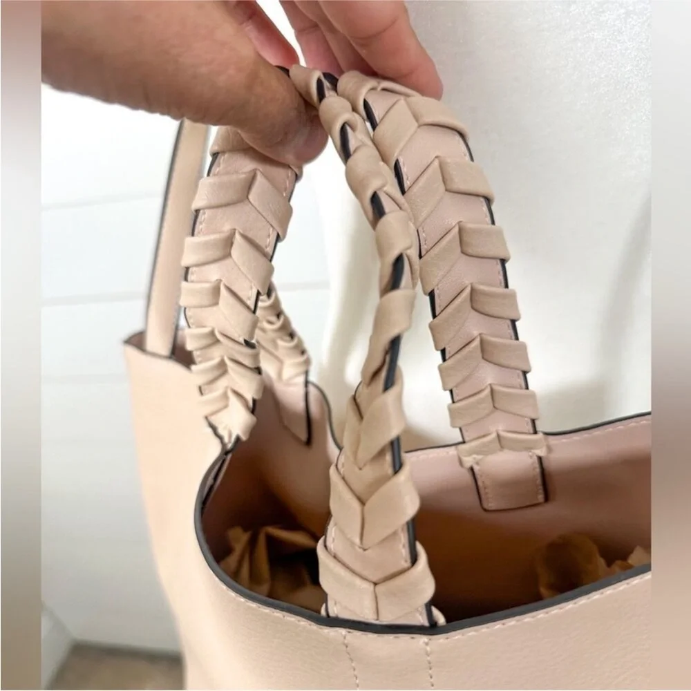 Jules Kae Cream Tote Bag with Textured Finish and Sturdy Handles